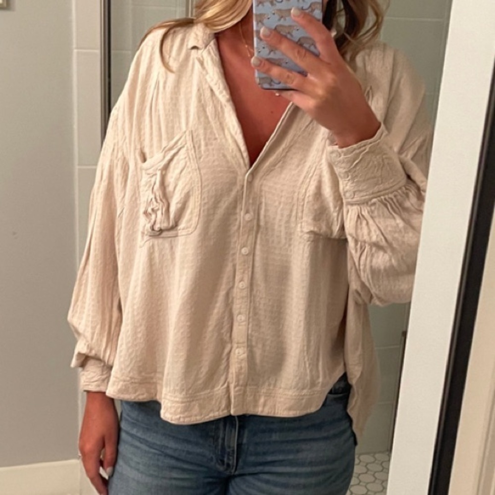 Free People Erin Buttondown in Tea/Cream size XS - Picture 6 of 12